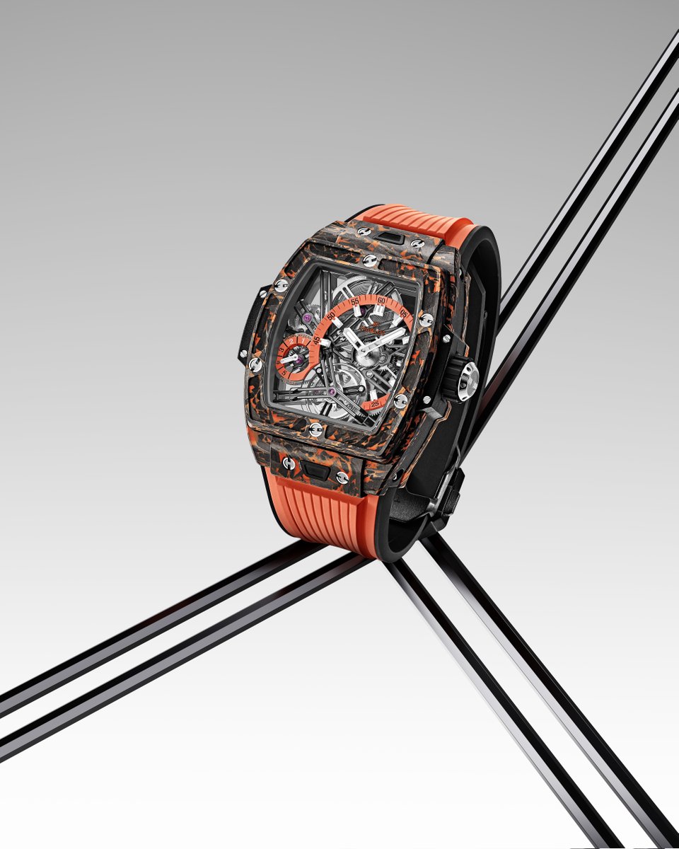 Competition material on the wrist with the Spirit Of Big Bang Tourbillon Orange Carbon. #Hublot