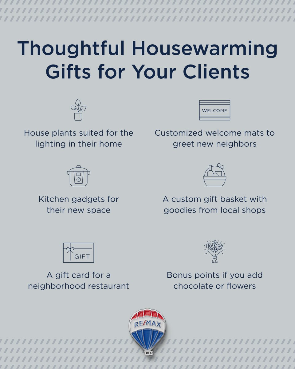 A housewarming gift is a great way to show appreciation to your clients and go that extra mile. 🎁 What do you give your homebuyers to say 'thank you'?
