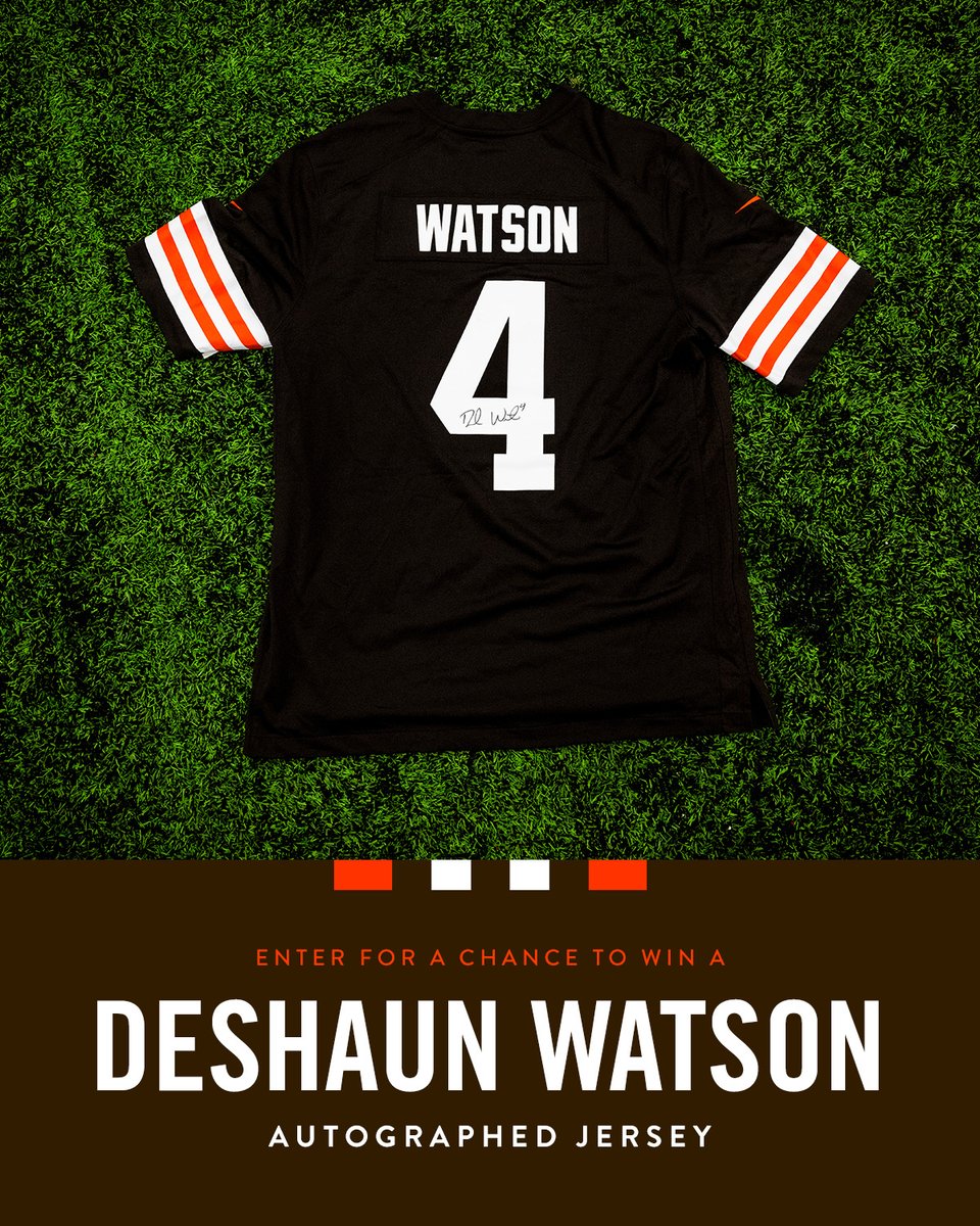 Rep our QB1 with a signed Deshaun Watson jersey! Enter now for a chance to win a new item to display in your Browns fan cave, or make it the ultimate piece of gameday gear. 🔗: brow.nz/e4ig