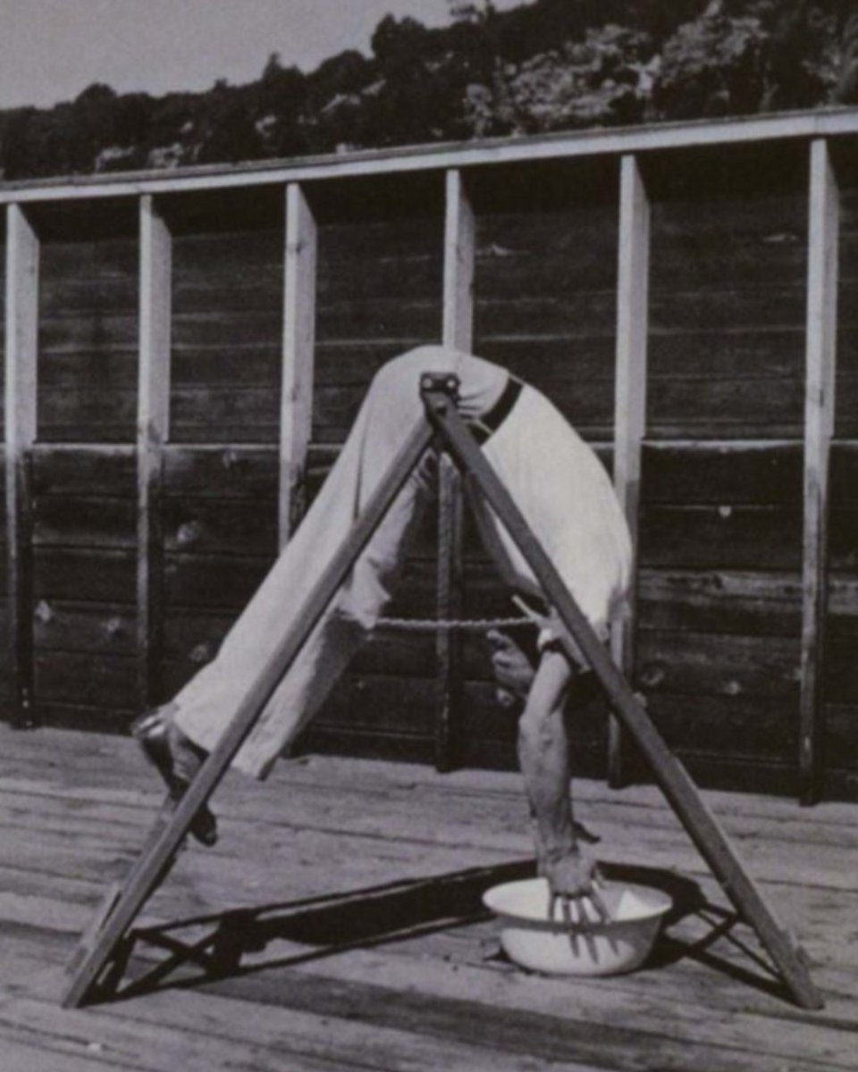 #FlashbackFriday! Ambulatory TB patients were treated with special racks designed for postural drainage. This therapy was implemented several times a day with the patient coughing up infected sputum, ostensibly deposited in the sanitary basin supplied.