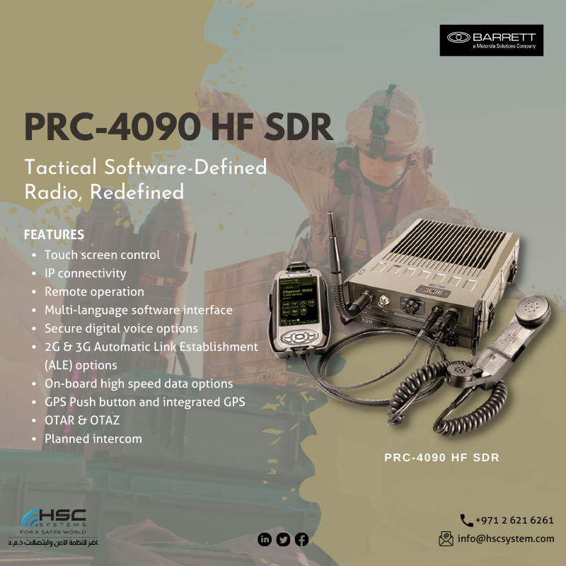 Meet the PRC-4090 #tactical high-frequency software-defined radio from #Barrett. #HSCS #forasaferworld #barrett #motorolasolutions #uae #abudhabi #radio #defence #military #technology #نتصدر_المشهد