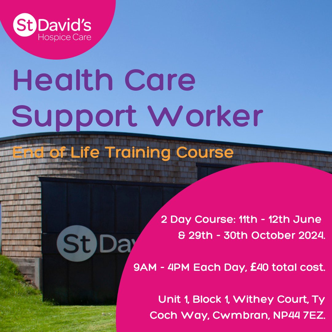 We are offering Health Care Support Workers a chance to gain further training with our upcoming ‘End of Life Training’ course in June. Book now to secure your place: Enquiries@stdavidshospicecare.org #StDavidsHospiceCare #SDHC #LearningatWorkWeek #LearningCourses