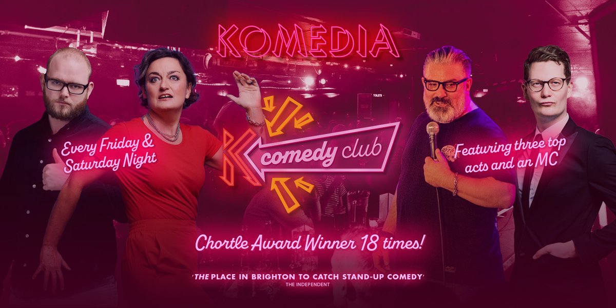 There's still time to grab yourself some tickets for Komedia #comedy Club THIS SATURDAY ONLY (We're only putting on one show this weekend due to Great Escape Festival)

It's a great line up, with: MC @IamRichWilson, @zoelyons, @Willduggan and @robinjaymorgan 

🎟️ Get your tickets