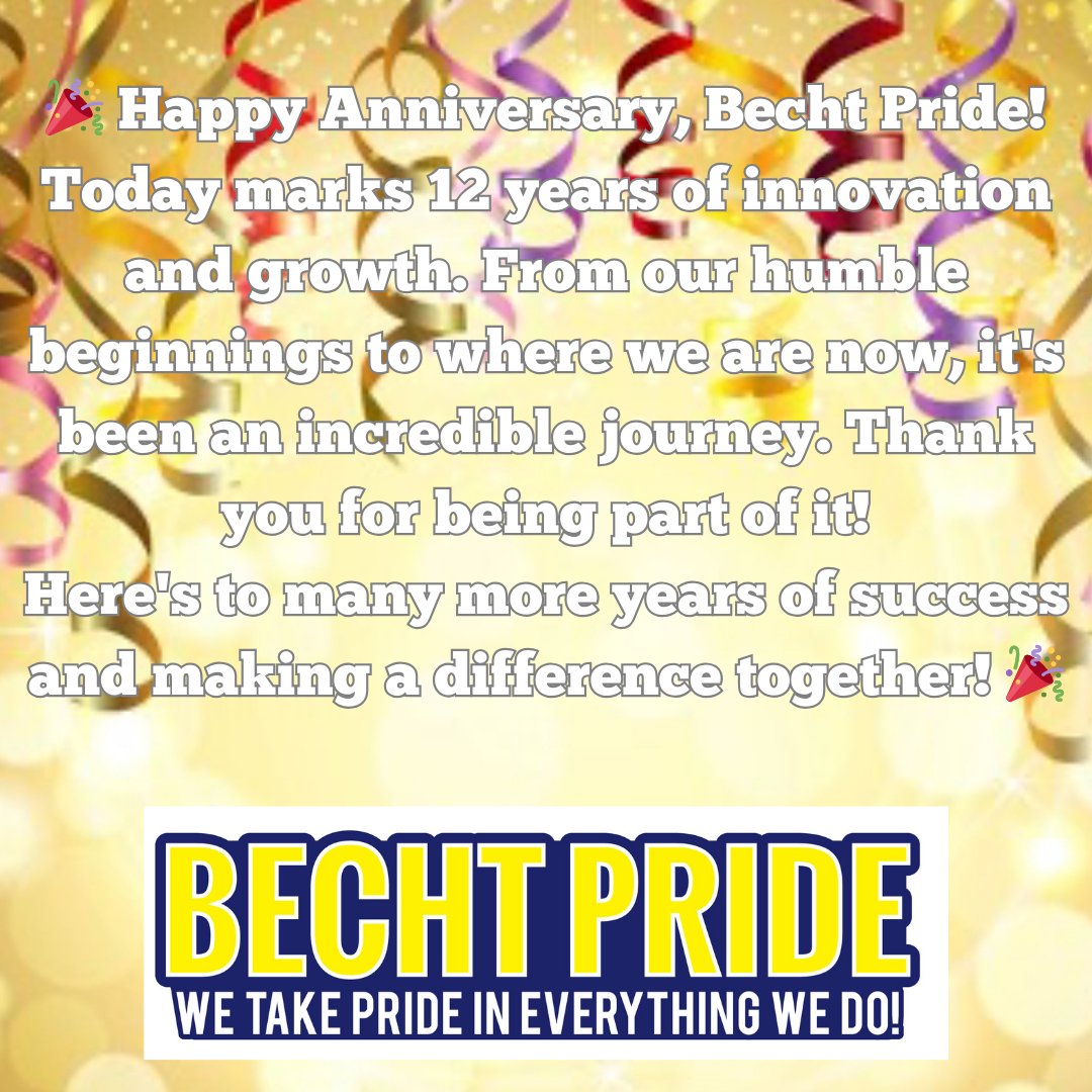 🎉 Celebrating 12 years of dedicated service to our amazing community! Thank you for your unwavering support and for being part of our journey. Here's to many more years of growth and success together! 🌟 

#BechtPride #Anniversary #12Years'