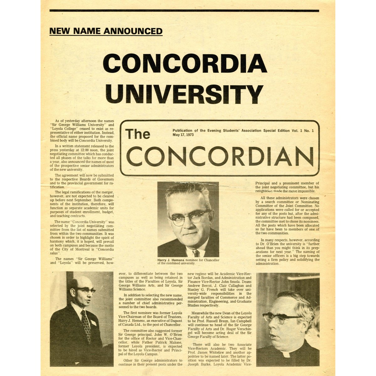 CU_Archives's tweet photo. 51 years ago today (1973) the first issue of The Concordian was published, adopting its name in alignment with the new name of the U. 

Browse issues of The Concordian and hundreds more in the RMA Internet Archive: https://t.co/NGnnakSTy5

#CUArchives #Concordia #Montreal https://t.co/gmvurCDqMr