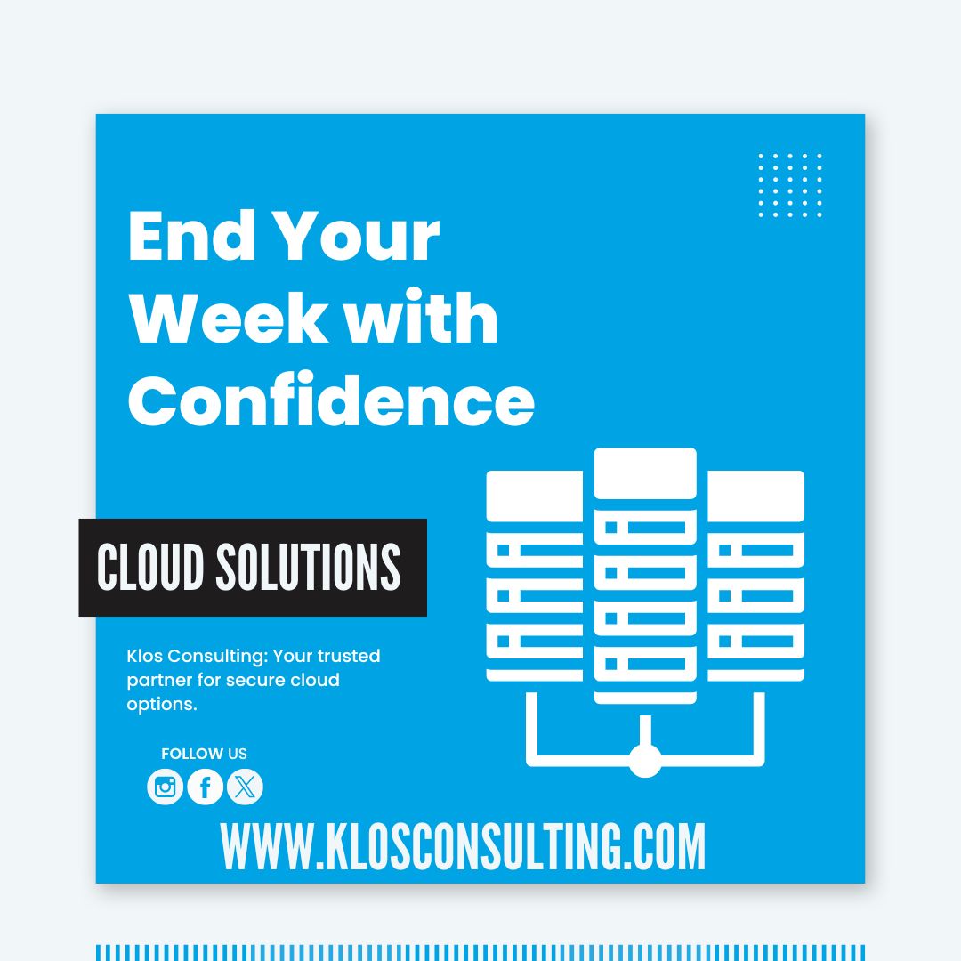 Closing the week with peace of mind. Learn about the best cloud storage solutions for small businesses.

For more secure cloud options, Klos Consulting is your trusted partner. ☁️📁

#CloudStorage #DataSecurity #SmallBusinessOwner