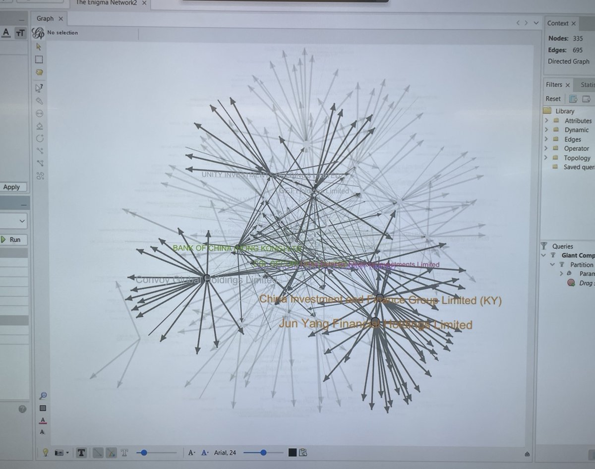 Delighted to have the opportunity to teach digital humanities this semester @EdCDCS ! In the final class, we used Gephi to reconstruct and analyse the meticulous ‘Enigma Network’ (謎網50) that once existed in the HK stock market