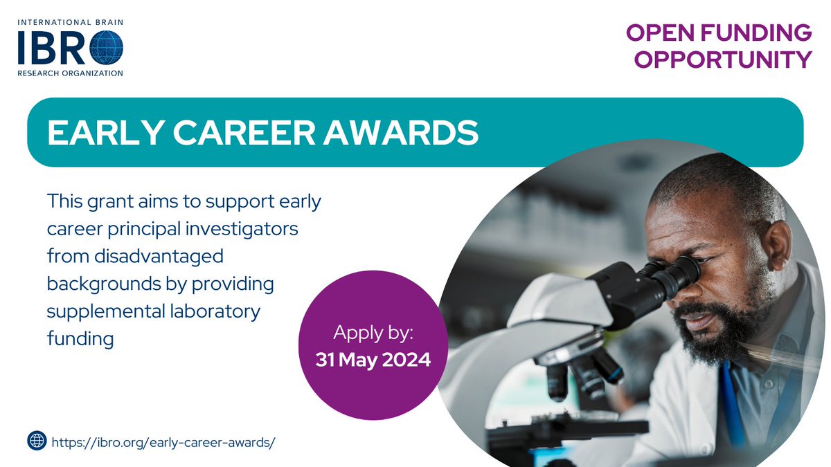 Are you an early career neuroscientist based in Africa, Asia-Pacific or Latin America? 🧠 Learn more about Early Career Awards & apply for supplemental lab #funding by 31 May: ow.ly/kOhJ50RBk3x @rachaeldangare1 @JQIpLab @FZolessi