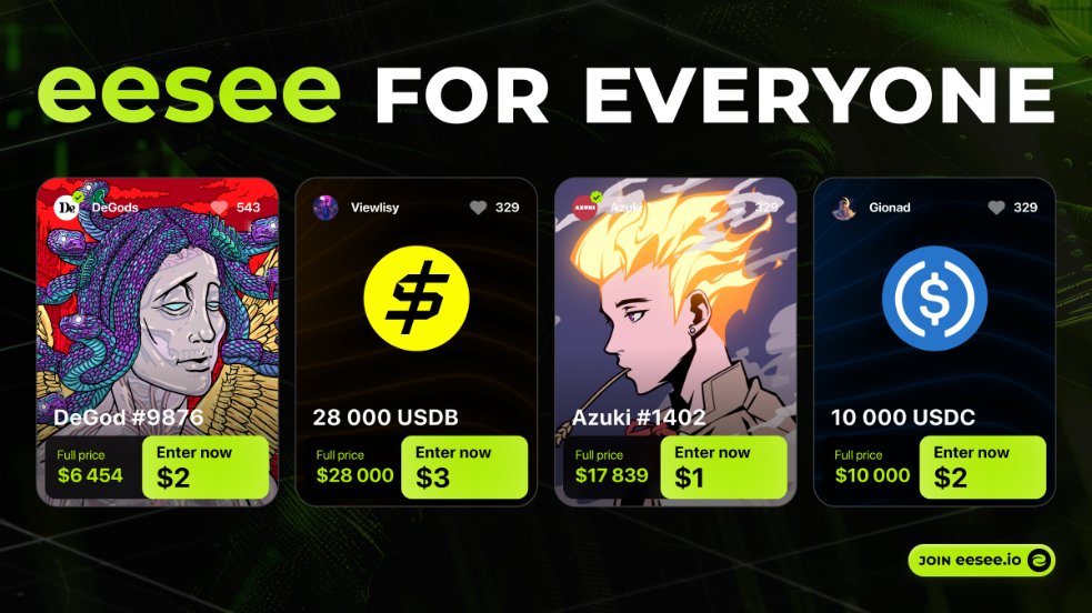 eesee makes every asset affordable 🪄

With the opportunity to get expensive items for just a fraction of their true cost, many users expect the high entry price... Well, not on eesee! 🚀

✅ Thousands of lots listed on eesee provide everyone an opportunity to choose the best