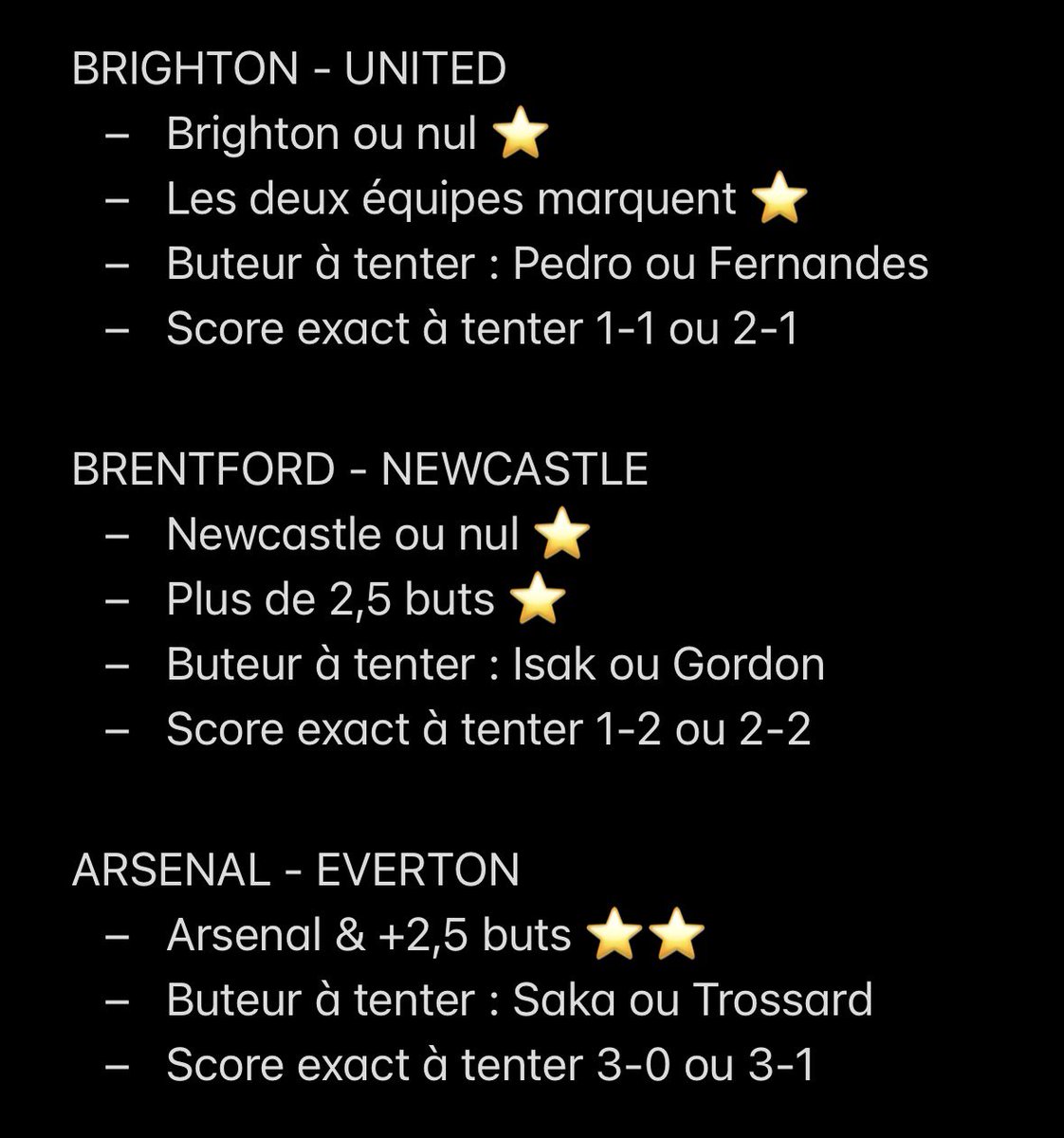 🔥 MES AVIS LIGUE 1 & PL ! 💭 Mes avis sont uniquement sur les matchs à enjeux ou que je trouve intéressant ⚠️ Match à éviter ⭐️ Petite confiance ⭐️⭐️ Bonne confiance ⭐️⭐️⭐️ Grosse confiance ❤️ PENSE AU LIKE POUR LE TRAVAIL