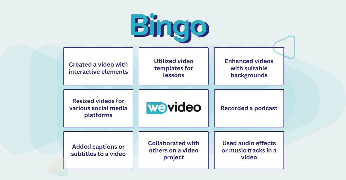 Bingo time! 📚 What can you cross off?

Let us know in the comments what else you've done with video this year!

#bingo #edtech #videolesson #teachingtools #webinar #wevideo #interactivity #elearning #editing #digitallesson #videoapp #teachinghacks
