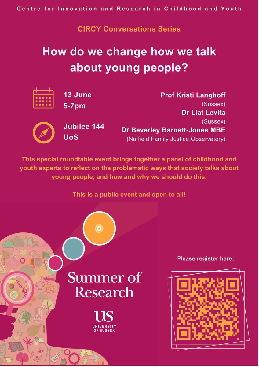 Come join our first 'CIRCY Conversations' panel event on the theme of 'how do we change the way we talk about young people?' 5-7pm, 13th June at @SussexUni. Panellists will include @kehickle @LevitaLiat and Beverley Barnett-Jones MBE. This event is free and open to all.