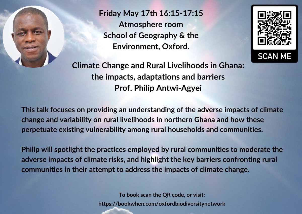 THIS AFTERNOON AT 4.15pm: We are looking forward to discussing how rural communities in Ghana cope with the impact of climate change, and the main barriers to overcoming the key challenges it brings. Online and in person, followed by a drinks reception - everyone is welcome.