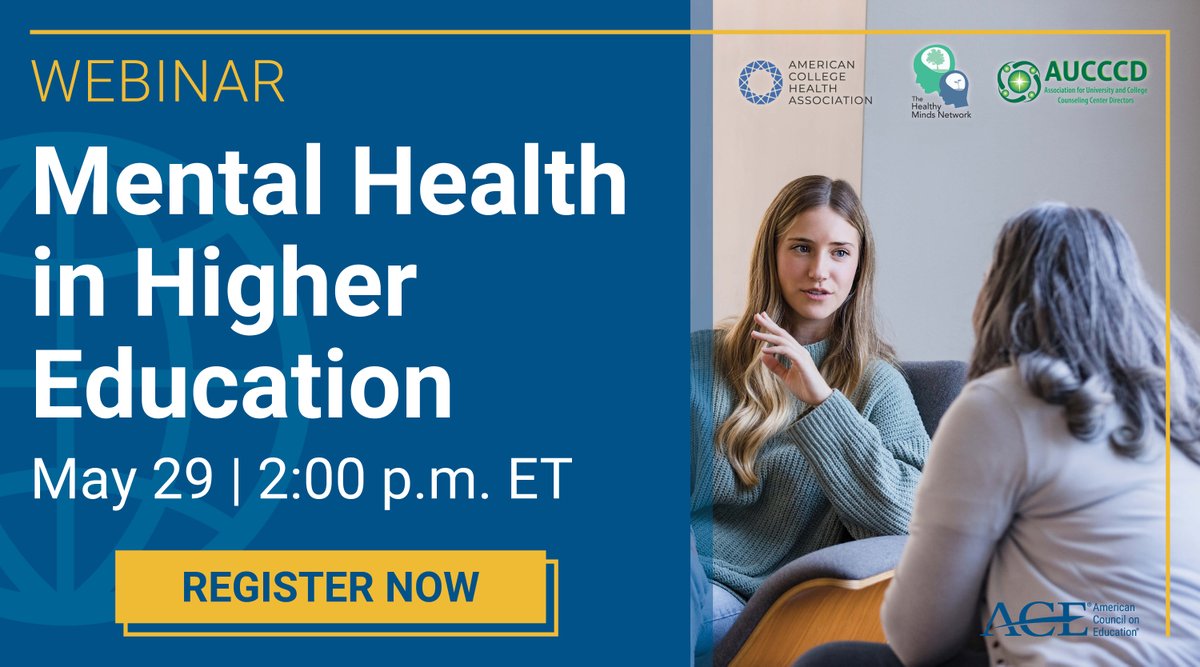 Join us we examine the latest statistics around #mentalhealth and share how they are using evidence-based practices to address the topic in their communities. This webinar is sponsored in partnership with @ACHA_Tweets, @AUCCCD, and @healthymindsnet. ow.ly/AfEf50RJ3o0