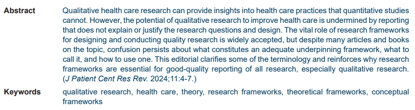 #FactCheck Friday! Research frameworks aren't essential for #qualitative health care research. FALSE! Learn more from JPCRR board member @annzgeorge, PhD, who explains how crucial research frameworks are for good-quality reporting of qualitative research: institutionalrepository.aah.org/jpcrr/vol11/is…