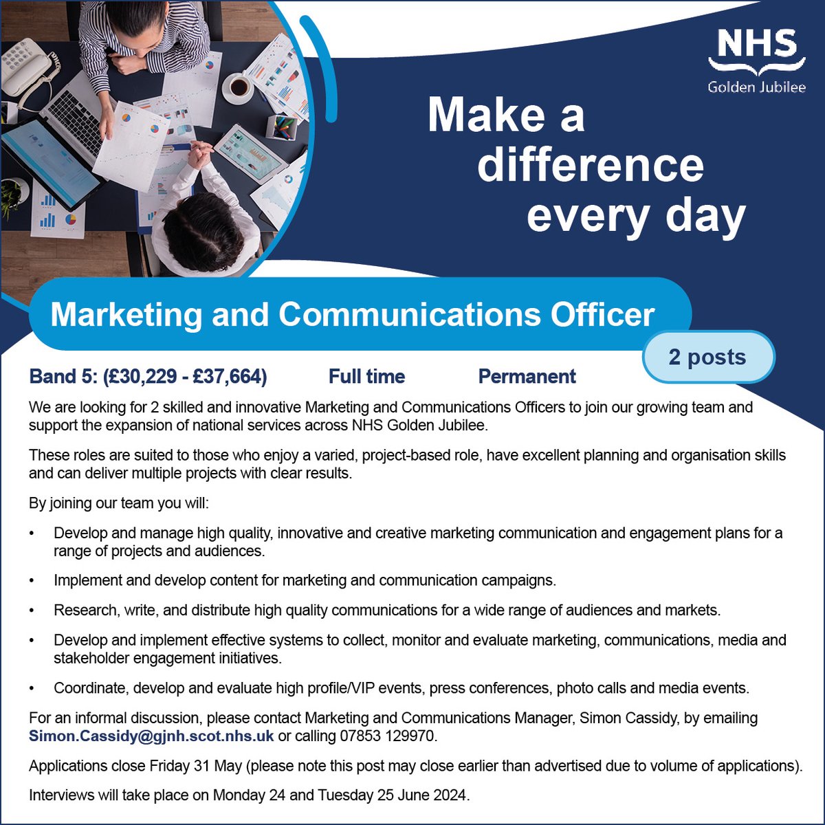 #JobAlert We have a fantastic opportunity for 2 Marketing and Communications Officers to join our dedicated team! These hands-on roles will help plan and implement marketing, communication and engagement strategies across our organisation. Apply now👉 apply.jobs.scot.nhs.uk/Job/JobDetail?…