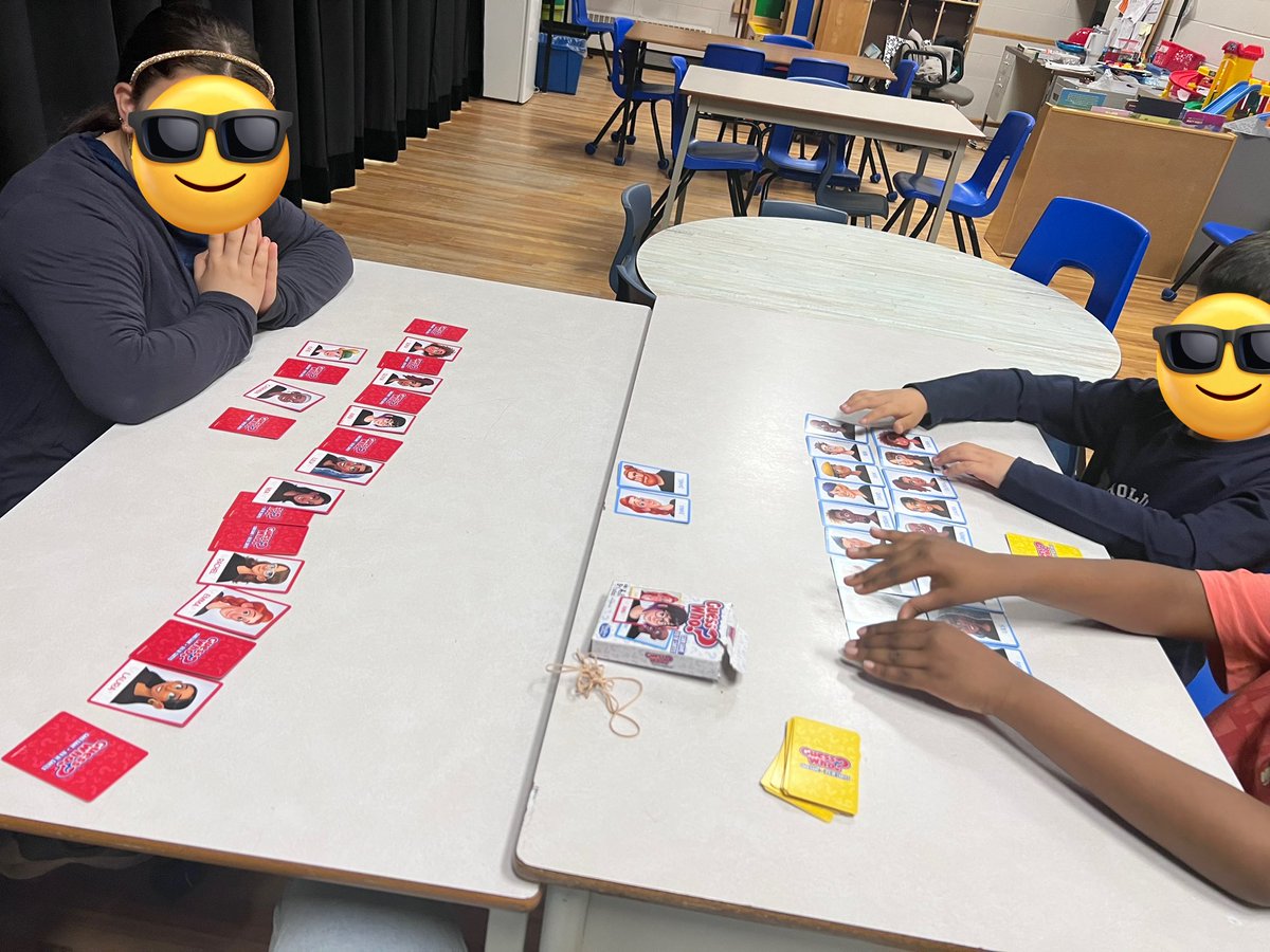 Fun Friday! The S’s voted to play a game of “Guess Who”. This game is a great way to build our repertoire of adjectives. @StRoseLimaOCSB @OCSBContEd #ocsbML