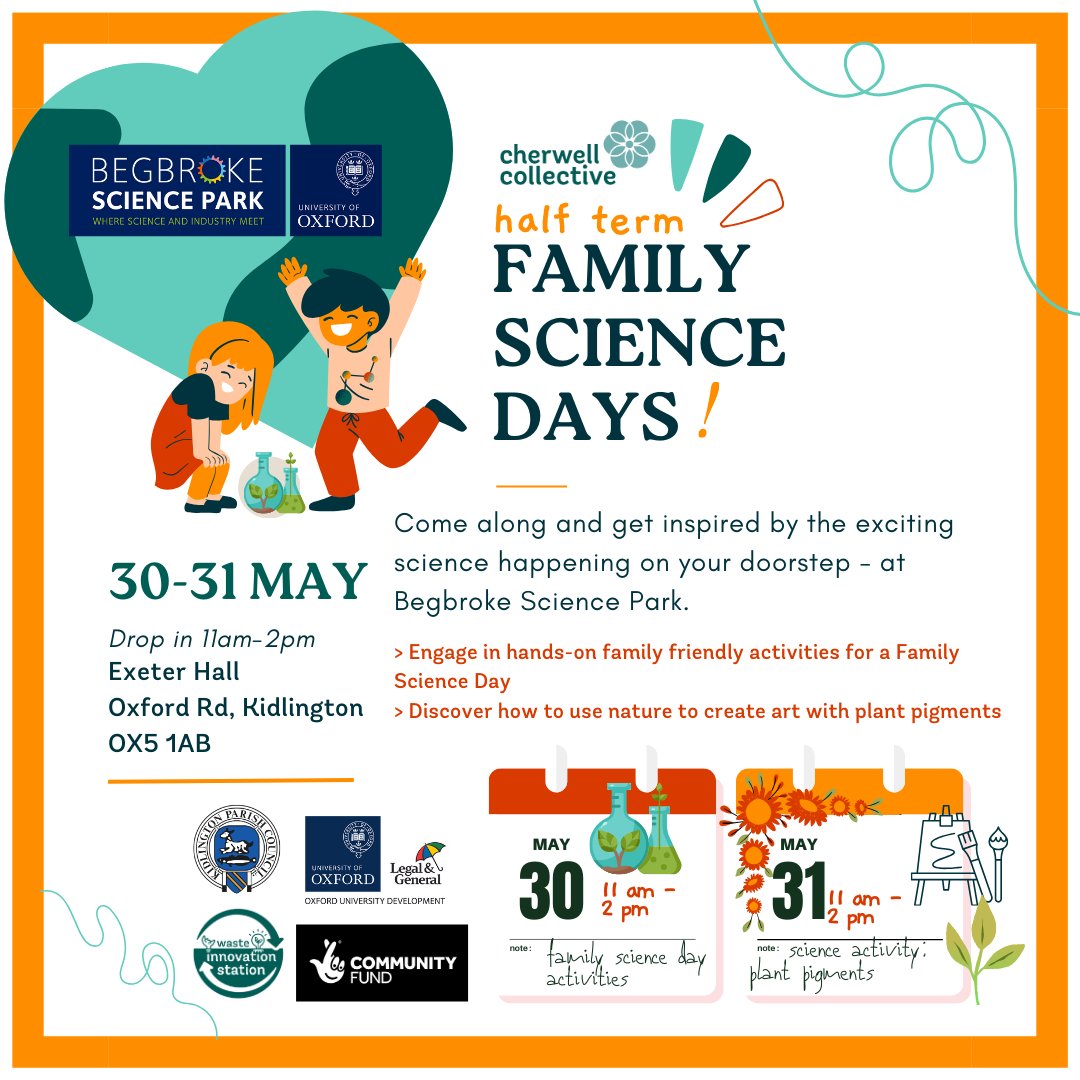 📣Family Science Days this half term! Come along to Begbroke Science Park for hands-on family-friendly activities, including making art from plants! 📅 30 - 31 May