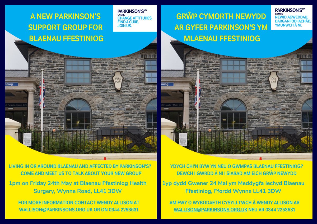 Grŵp Cymorth Newydd ar gyfer Parkinson’s ym Mlaenau Ffestiniog New Parkinson’s Support Group for Blaenau Ffestiniog #parkinsons #Support #BlaenauFfestiniog