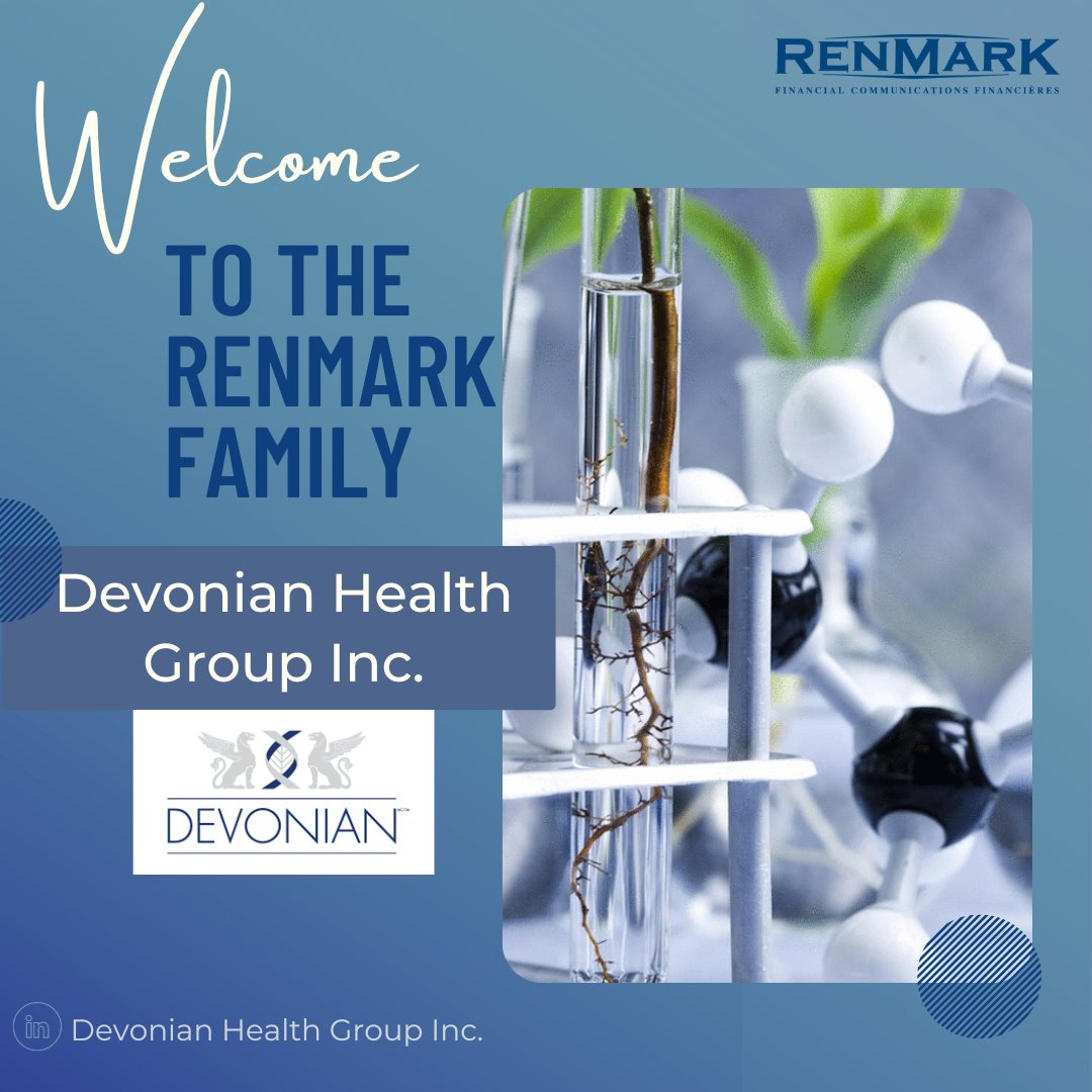 We'd like to Welcome Devonian Health Group Inc. to the Renmark Family! Devonian's core strategy is to develop prescription botanical drugs which could be from plant materials, algae, macroscopic fungi, and combinations thereof. #NewClient #GSD #TSX-V #OTCQB #DVHGF