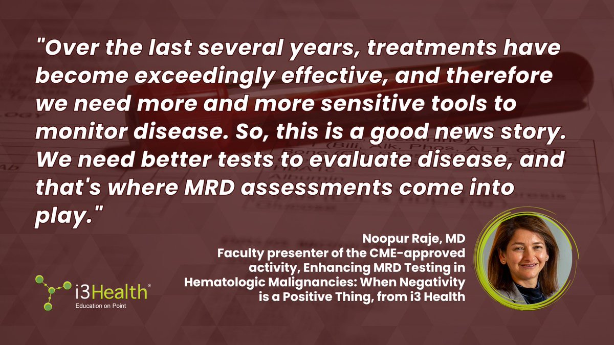 Dive into the world of Measurable Residual Disease (#MRD) testing for hematologic malignancies! 🩸Complete this #CME activity led by Dr. Noopur Raje, here: bit.ly/49v2Vbq

#CancerCare #MRDTesting #Hematology #MedicalEducation #Physician
