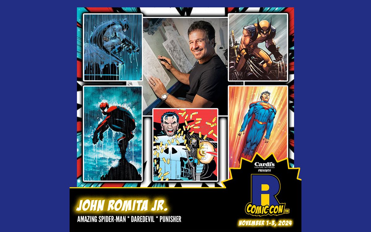 Please welcome @JrRomita to #RICC2024! John is a comic artist with a long career filled with credits including Amazing Spider-Man, Uncanny X-Men, Daredevil, Punisher, Iron Man, and much more. Tickets now on sale for meet & greet with John! Limited tickets available!