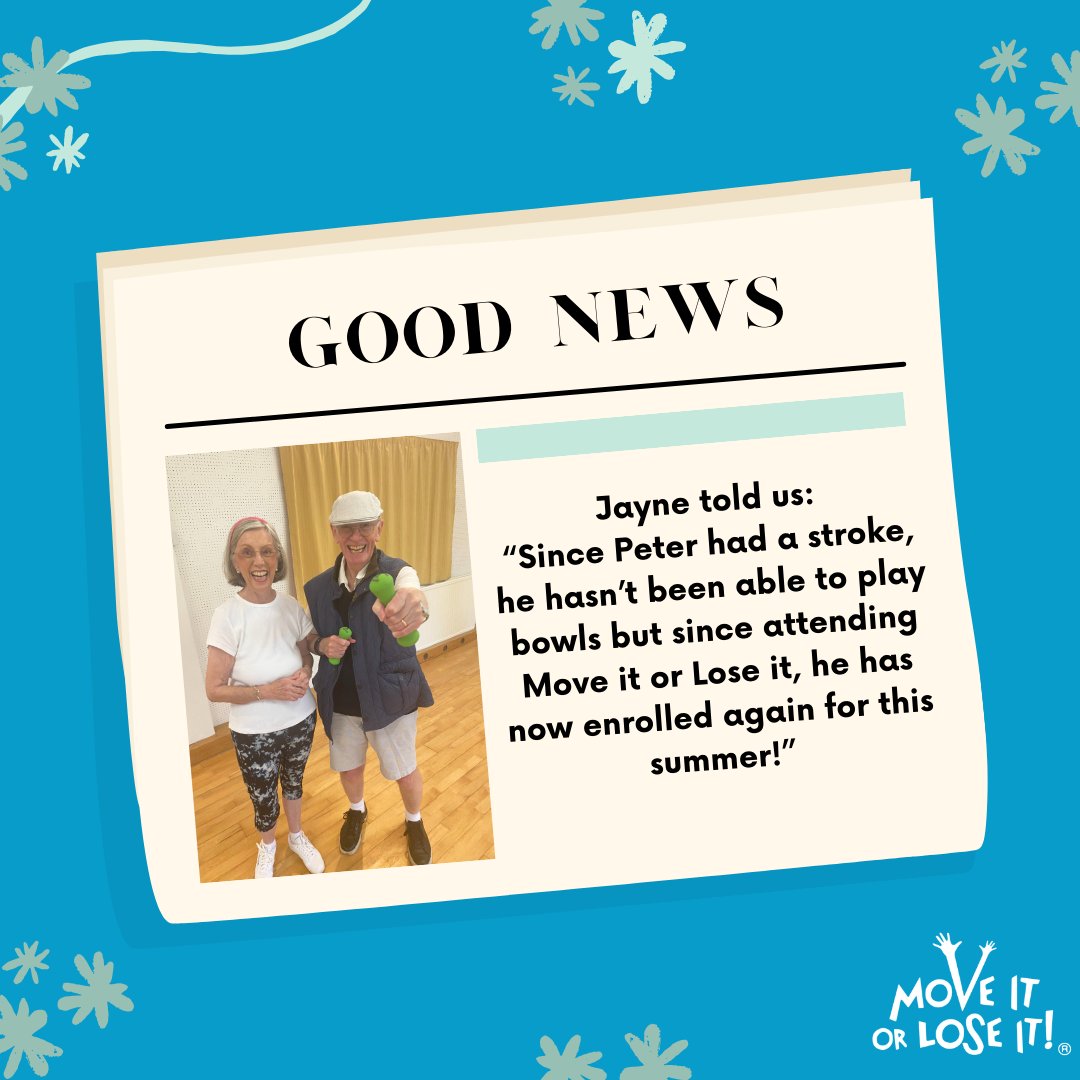 Meet Jayne and Peter, who attend their #MoveitorLoseit class in Surrey. Jayne shared how the classes have helped Peter recover from a stroke, enabling him to re-join his local Bowls club. Congrats, Peter! @betterageing @TheStrokeAssoc
#HealthyAgeing #HappyAgeing #ActiveAgeing