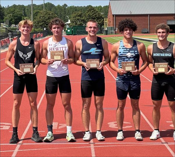 AHSAA Track and Field Spotlight presented by Drive Safe Alabama - Buckle up every trip, every seat! Decathlon Top 5: From left: 5th place: Brody Hamilton, Smiths Station; 4th place: Shaw Helfrich, Hewitt-Trussville; 3rd place: Isaac Pollard, James Clemens; 2nd place: Benjamin