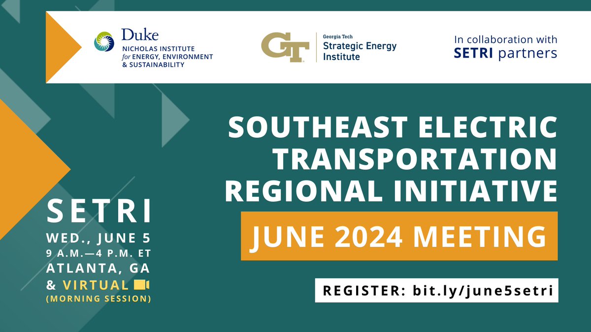 The Southeast Electric Transportation Regional Initiative meeting on Wed., 6/5, will explore how to advance transportation electrification in the region. The event is full, but you can sign up to virtually watch the morning session or join a waitlist: nicholasinstitute.duke.edu/events/southea…