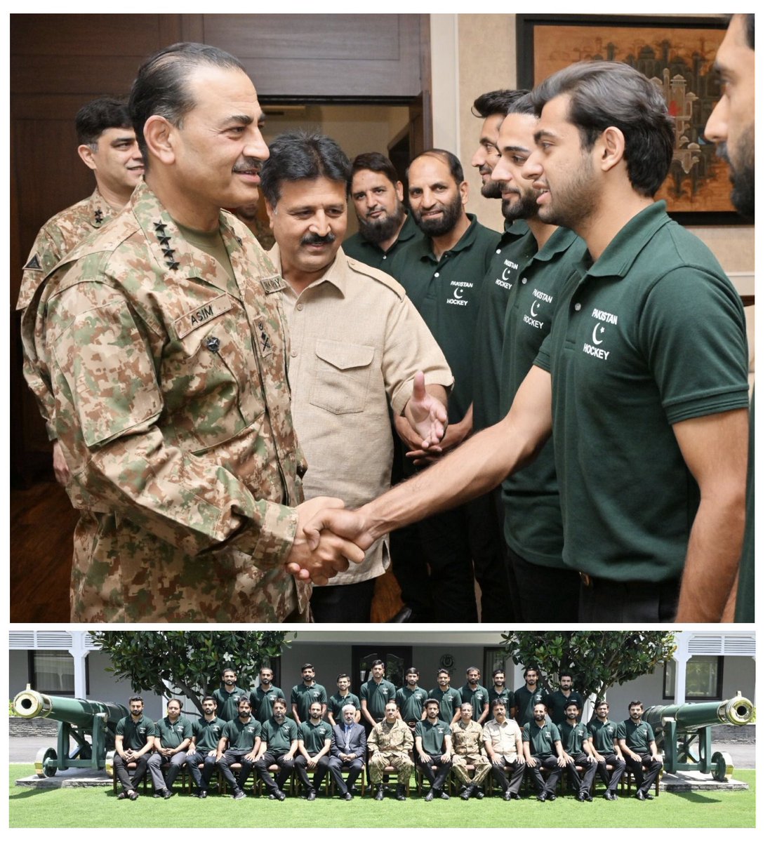 #ISPR General Syed Asim Munir, NI (M), Chief of Army Staff (#COAS), received the #Pakistan Hockey team at General Headquarters Rawalpindi today. The meeting was also attended by President Pakistan Hockey Federation (PHF) Tariq Hussain and other PHF officials. During the