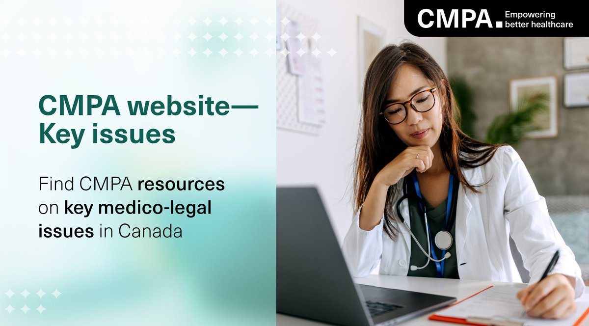 DYK? CMPA provides helpful advice & resources on key medico-legal issues ranging from: •Scarcity of resources • #VirtualCare •#MAID and more Explore our Key Issues page: ow.ly/pjFl50RCWQf #MedTwitter