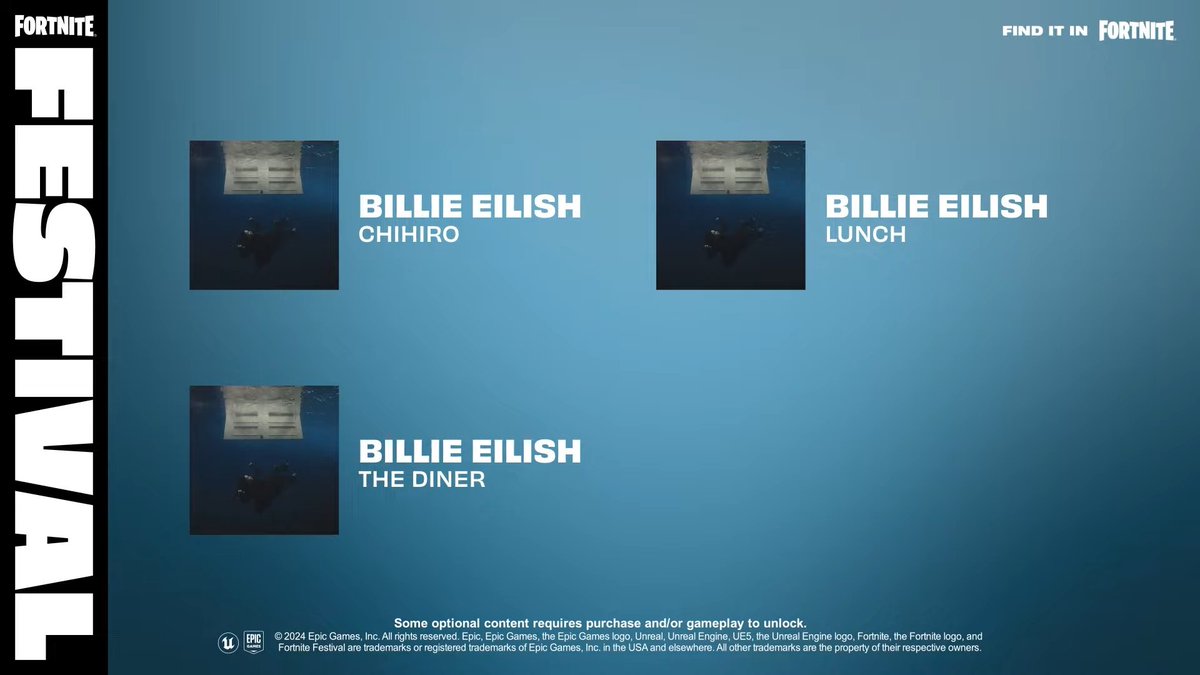 FORTNITE FESTIVAL x BILLIE EILISH — TONIGHT ‼️ • Billie Eilish - Chihiro • Billie Eilish - Lunch • Billie Eilish - The Diner