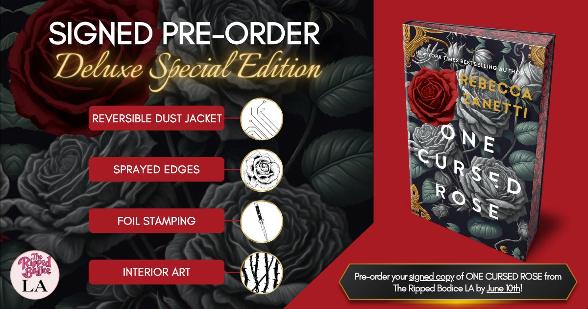 #RebeccaZanetti's ONE CURSED ROSE is a must-read for readers who love their fairy tale retellings with a dark, spicy twist! Don't miss your chance to pre-order your signed, personalized Special Deluxe Edition copy from @TheRippedBodice: ow.ly/VzVW50RInsz