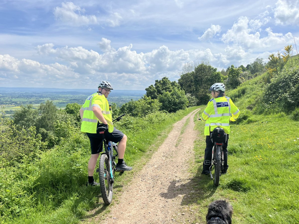 Safer Neighbourhood officers carrying out high visibility patrols on the Malvern Hills. Looking out for Electric Motorbikes and engaging with walkers and cyclists.