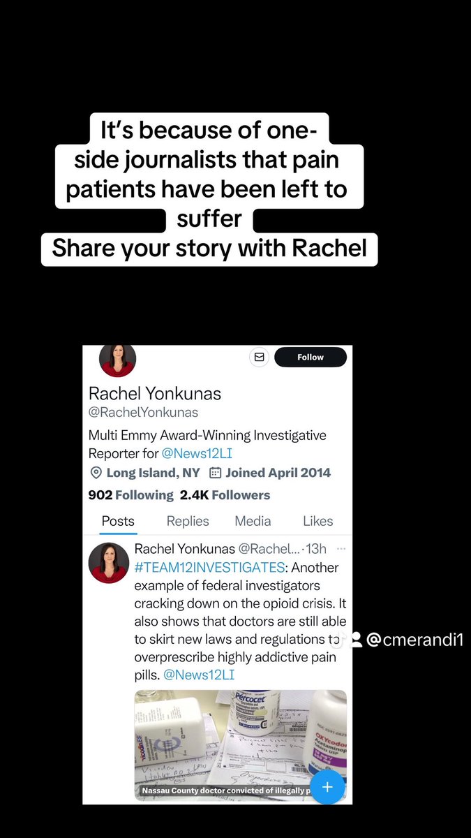 I am so tired of the one-sided journalists like @RachelYonkunas who ARE one of the reasons pain patients have been left with street drugs or suicide Rachel, in a world filled with followers, why not be a leader? longisland.news12.com/nassau-county-…