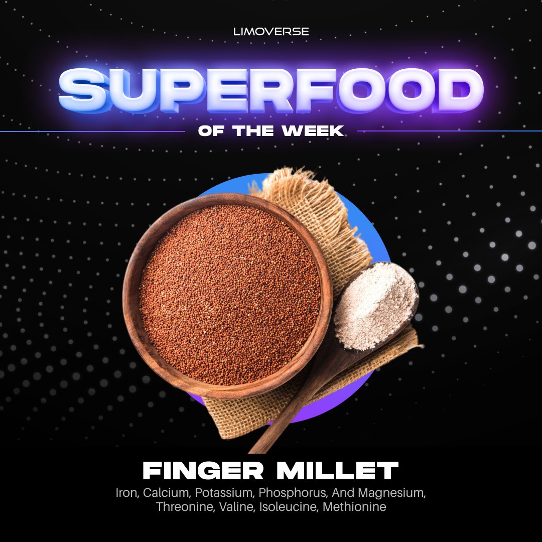 Finger #millet, also known as #ragi, is a grain that is high in nutrients and has been used in ancient Indian agriculture since around 2300 BC ⏳ Packed with MORE #amino acids than your average cereals, the ideal replacement for grains in your daily diet 🌽