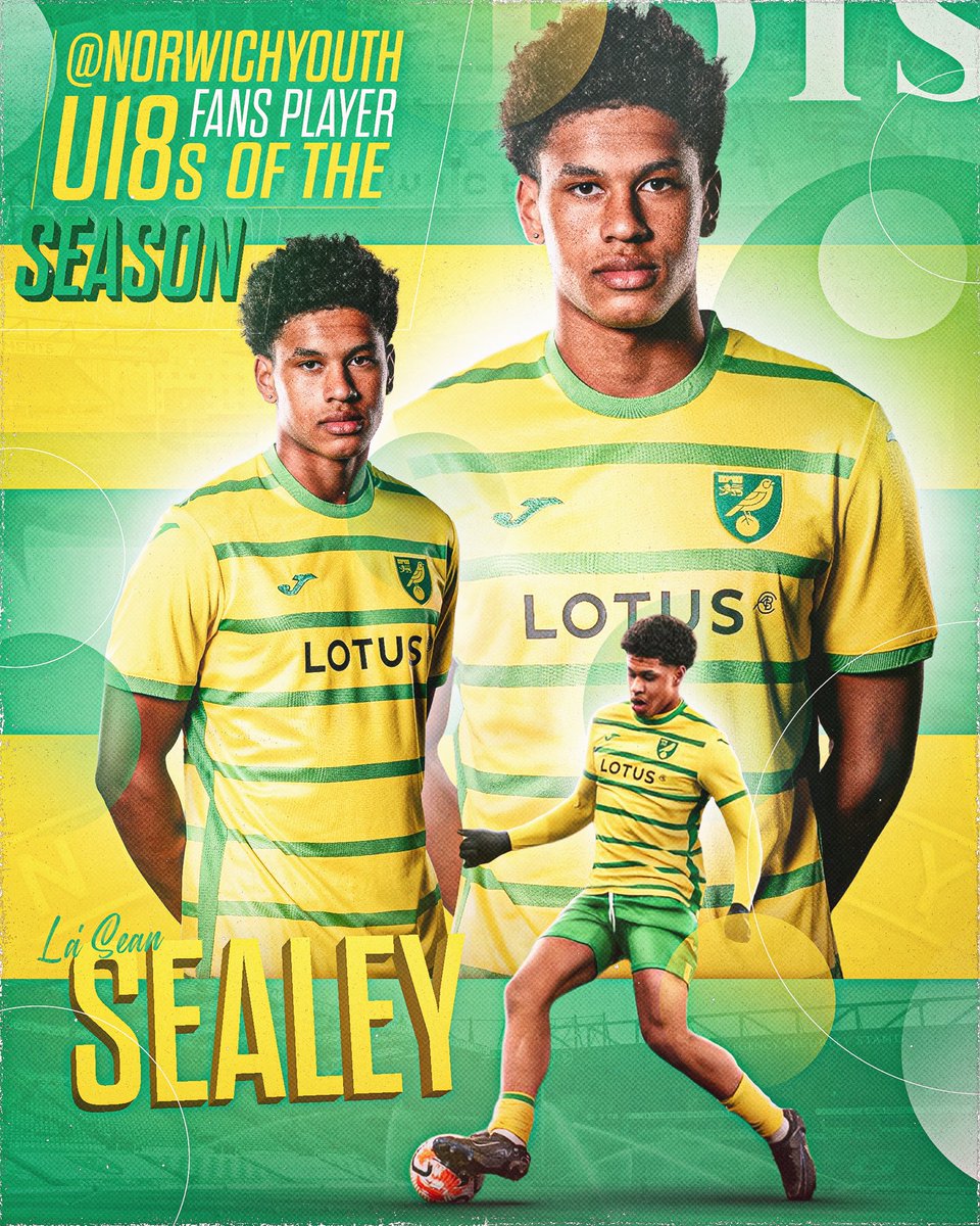 NorwichYouth (@youthnorwich) on Twitter photo 🏆| La’Sean Sealey wins <a href="/YouthNorwich/">NorwichYouth</a> 23/24 U18s Fans Player of the Season! 💛
- 12 G/A ✅
- 7 goals ✅
- 5 assists ✅
- 2nd top G/A for U18s this season ✅
Impact! 💫
📸: Huge credit for @DanGrphx for the superb edit! 💛
#NCFC 🏆| La’Sean Sealey wins <a href="/YouthNorwich/">NorwichYouth</a> 23/24 U18s Fans Player of the Season! 💛
- 12 G/A ✅
- 7 goals ✅
- 5 assists ✅
- 2nd top G/A for U18s this season ✅
Impact! 💫
📸: Huge credit for @DanGrphx for the superb edit! 💛
#NCFC