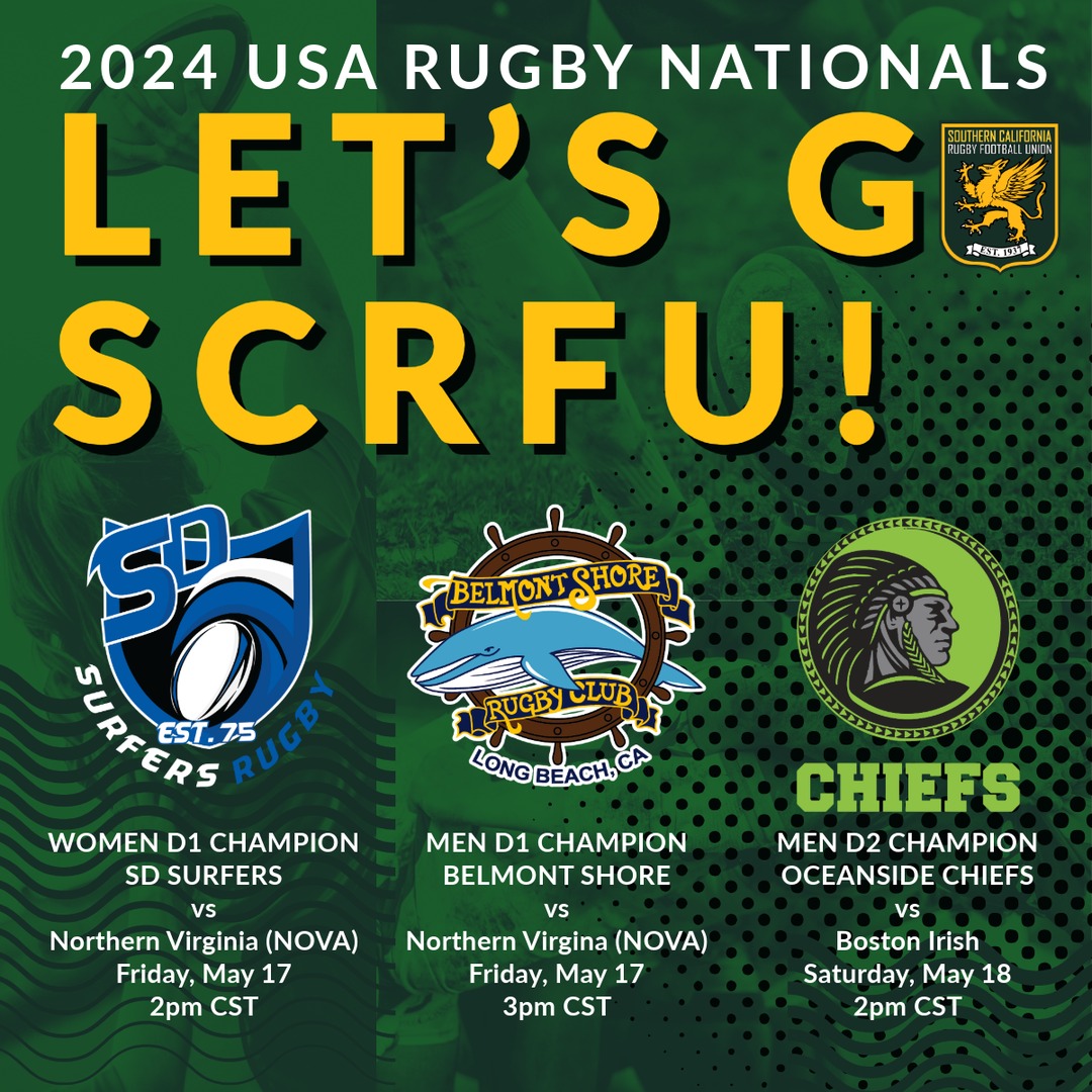 SoCalRugbyUnion's tweet photo. SCRFU is proud of our 3 Division Champions (out of 5) that have advanced to the USA Club Rugby XVs Championships in Austin, TX this weekend. Matches kickoff Friday. Let's Go SCRFU! Bring those 🏆s home to SoCal! https://t.co/rS4oQekR3f