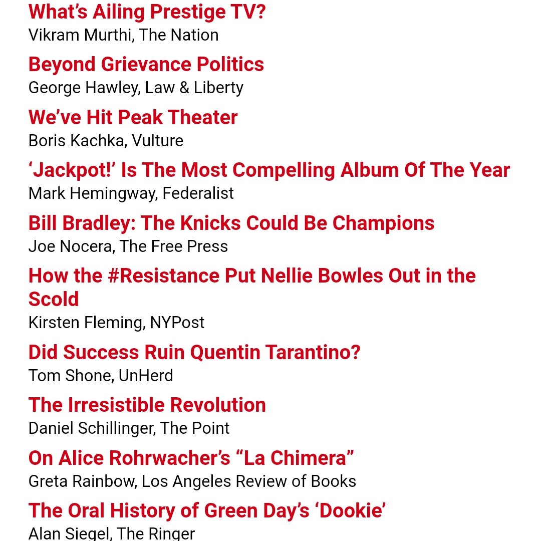 realclearbooks.com Friday reads: @Heminator for @FDRLST, @fauxbeatpoet for @thenation, @HawleyG_PSC for @LawLiberty, @KirFlem for @nypost, @schillingerdk for @the_point_mag, @gertsofficial for @LAReviewofBooks, @opinion_joe for @TheFP, and many others.