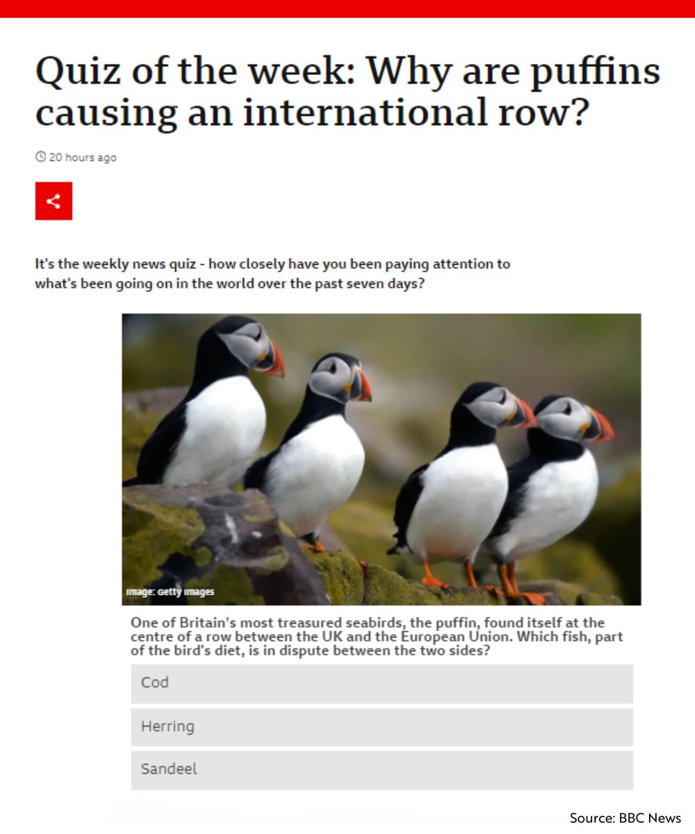 Puffins made it into this week’s BBC Quiz of the week...

Nature-lovers, we know you know the answer! 

#SaveOurSeabirds 🌊 📢 

bbc.co.uk/news/world-690…