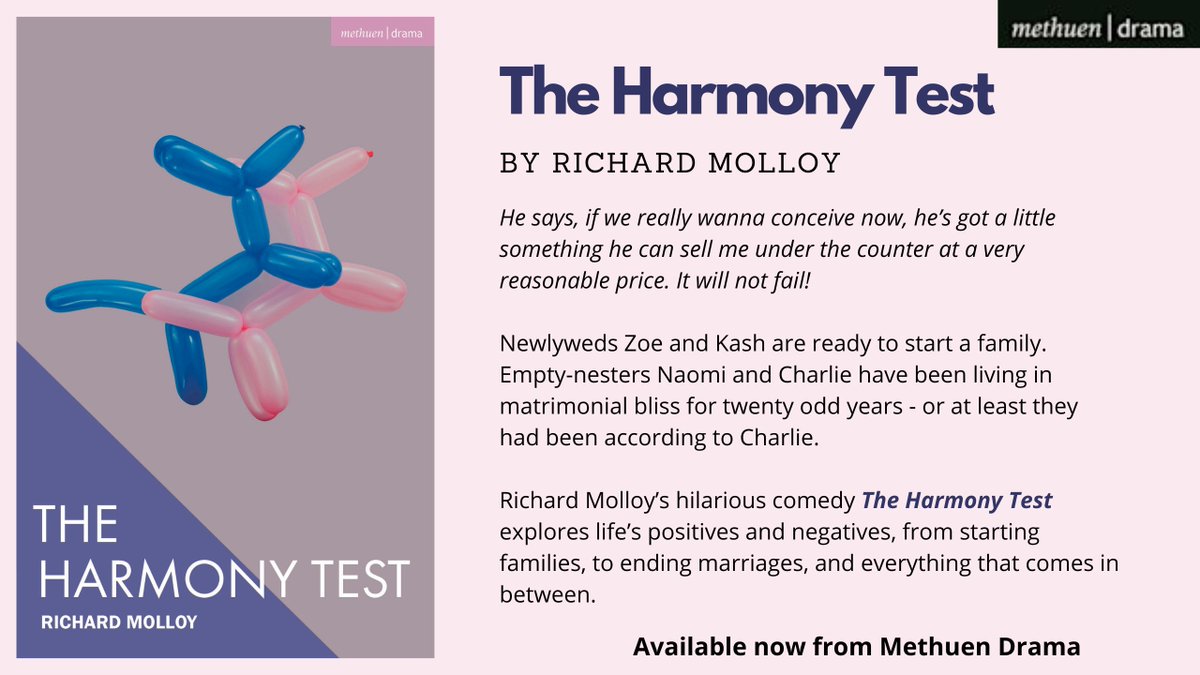 Happy Publication Day to Richard Molloy for his play THE HARMONY TEST! Congrats to the whole team as this hilarious comedy opens at @Hamps_Theatre tonight.