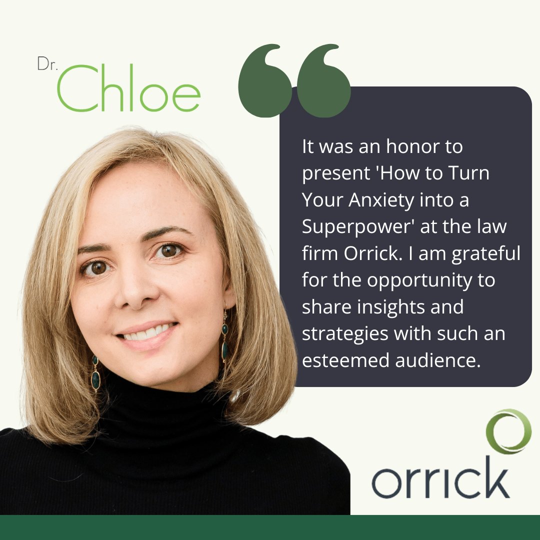 Thrilled to have had the opportunity to present at @Orrick for Well-Being Week in Law on transforming anxiety into a superpower. Engaging with such a brilliant and thoughtful group was truly inspiring #TeamOrrick #MentalHealthMatters #MentalHealthAwareness #lawyers #speaking