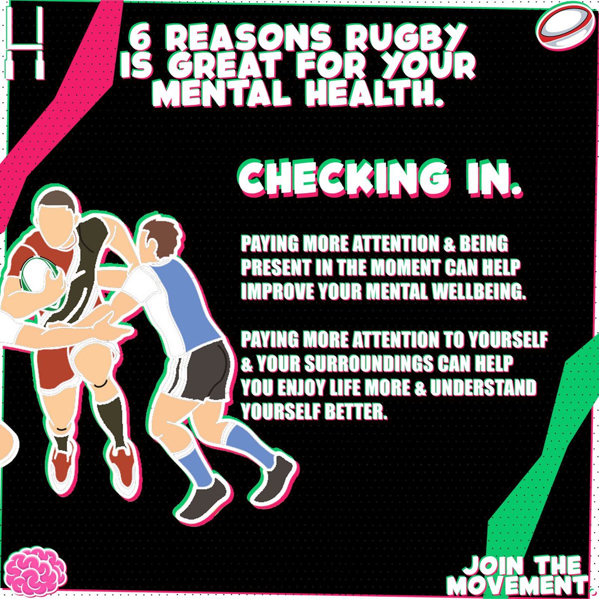 𝗖𝗵𝗲𝗰𝗸𝗶𝗻𝗴 𝗜𝗻 𝗪𝗶𝘁𝗵 𝗬𝗼𝘂𝗿𝘀𝗲𝗹𝗳 & 𝗢𝘁𝗵𝗲𝗿𝘀 💚 Rugby is a great way of checking-in with ourselves & others, whilst helping to stay present in the moment. Check-in before and after training by asking teammates ‘how are you, out of 10?’ #TackleTheStigma 🗣️