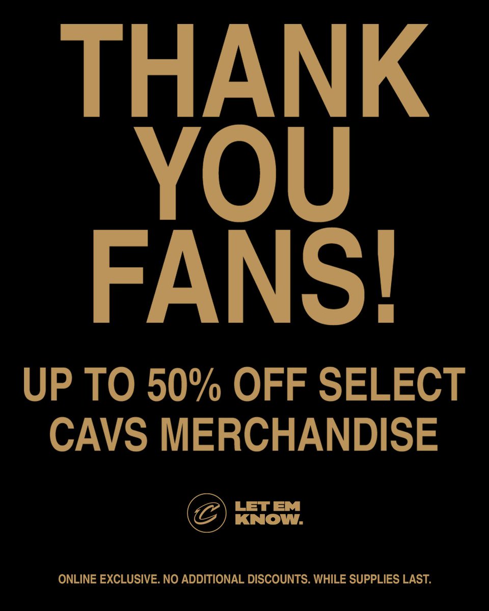 Cavs fans, thank you for another incredible season! We're treating you to up to 50% off Select Cavs Merchandise to thank you for supporting us all season long. 🖤 SHOP NOW: Cavs.com/Shop