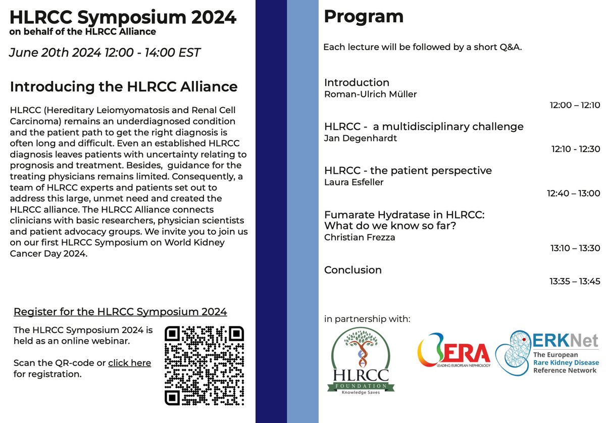 Virtual HLRCC Symposium! June 20 @ 12 - 2 PM est. Physician scientists & patient perspective talks including @LauraEsfeller Register & share: shorturl.at/wey8c @KidneyCancer @IKCCorg @FrezzaLab @KimrynRathmell @markballmd @KidneyCancerDoc