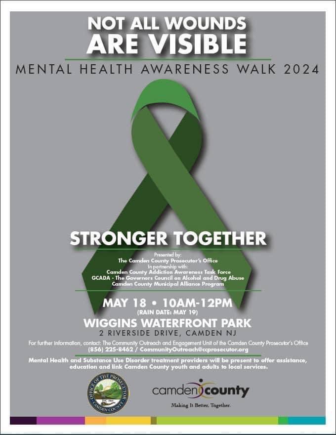 🔸PLEASE JOIN US TOMORROW🔸

▪️Please join us on Saturday, May 18, 2024, at our Mental Health Awareness Walk 2024. Wiggins Waterfront Park from 10 a.m. to 12 p.m. Please Share! ▪️
#CCPO #mentalhealth #mentalhealthawareness #community #mentalhealthawarenessmonth @camdencountynj