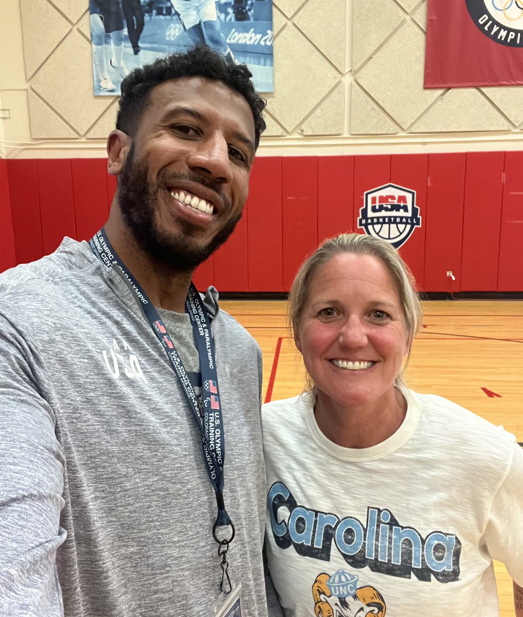 A Tar Heel and a Tiger, playing for 🇺🇸. BT, keep working. Day 2 up next 📈📈 Kareem, get that 🥇 in 3X3 this summer GREAT to see you both doing what you love. 🩵🧡❤️