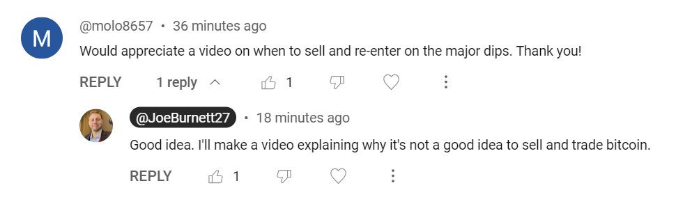 YouTube comments are funny. Don't trade #bitcoin. Just buy it and hold it—@unchainedcom is a secure way to hold bitcoin.