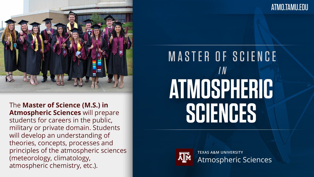 🌦️ Embark on a journey into the skies with @TAMU_ATMO! The MS in Atmo Sciences program equips students with skills for diverse careers in public, military, or private sectors. 📊🔬 #AtmosphericSciences #Meteorology #Climatology #TexasAM' Learn more: bit.ly/4bJuUoO