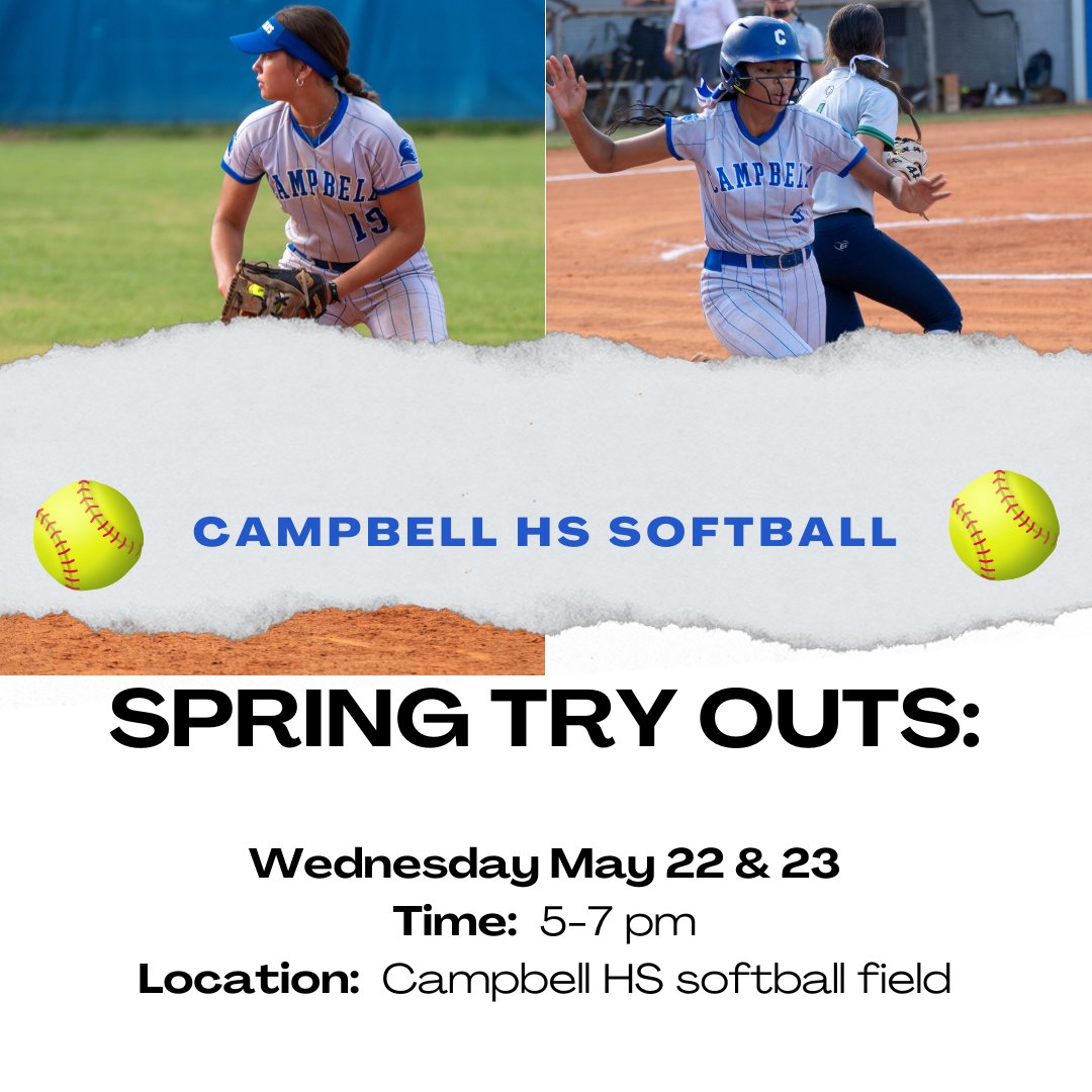 Spring Tryouts have been scheduled!  All athletes must have a current cobb county physical and waivers in hand.  Se you there!
